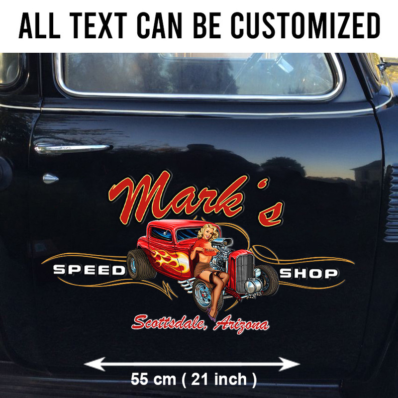 Set of 2 Pinup Girl Spark Plug Hot Rod Pinstripe Car Decals ...